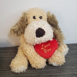 Dan Dee Love You Dog Plush 10' Stuffed Animal Tan Golding Red Heart Valentine's